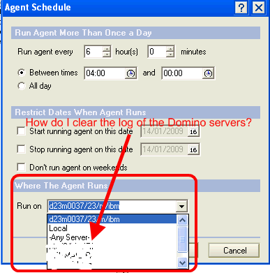 Image:I need help. How do I delete the log of servers whose Domino agents run?