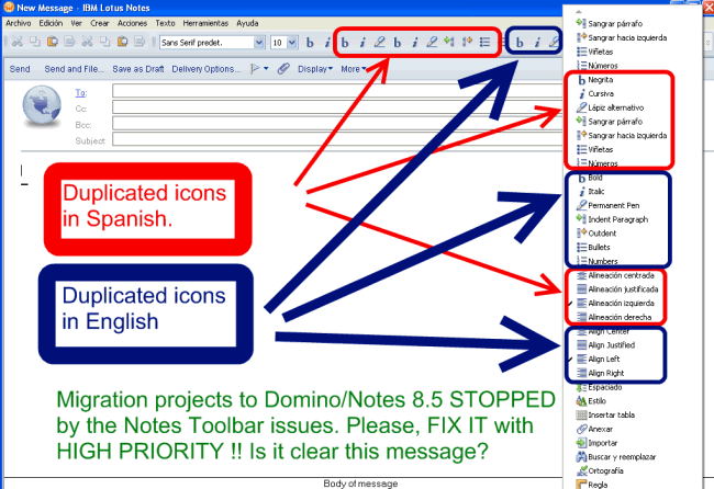 Image:Migration projects stopped to 8.5. Cause: Notes toolbar issues